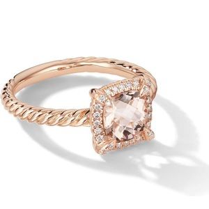 David Yurman 18K morganite ring with diamonds size 8.25